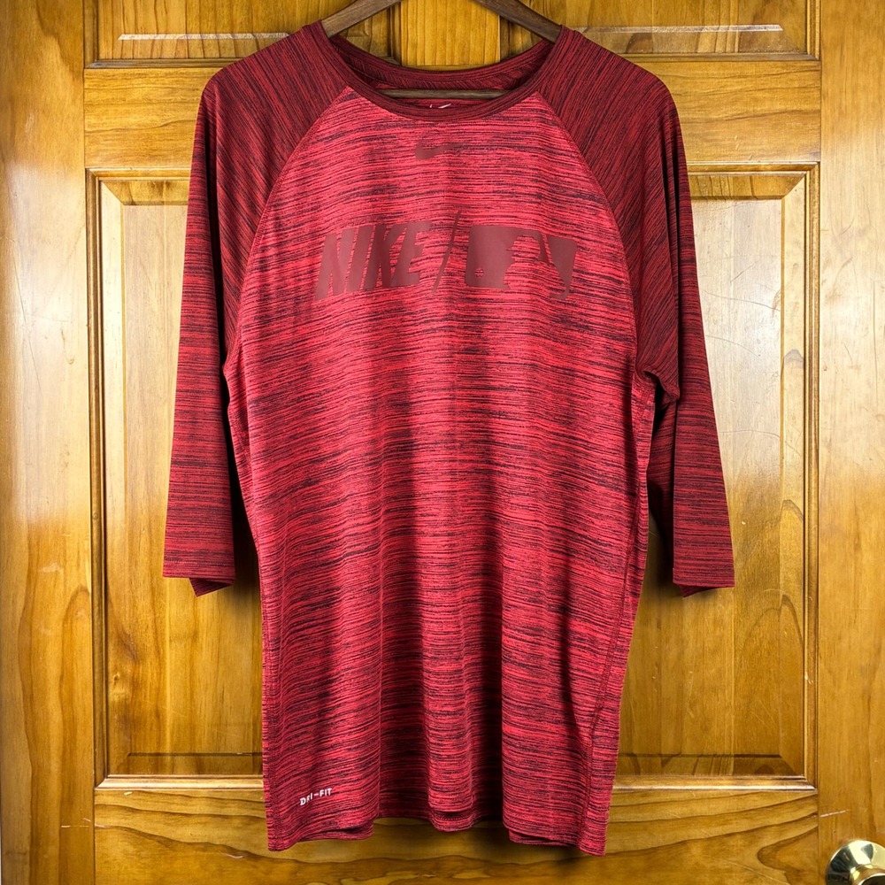 Nike MLB Dri-FIT Mens Red Space Dye 3/4 Sleeve Baseball Training Shirt Large